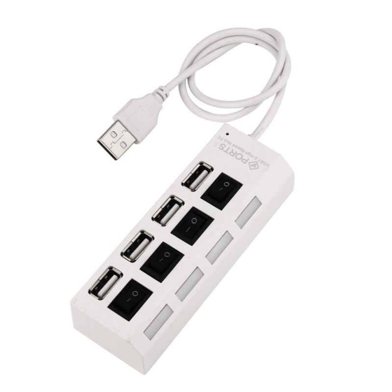 USB Hub 2.0 Multi USB Port High Speed Hab With On/Off Independent Switch USB Splitter 4 / 7 Port Expander Multiple Power Adapt: white 4 ports Switch
