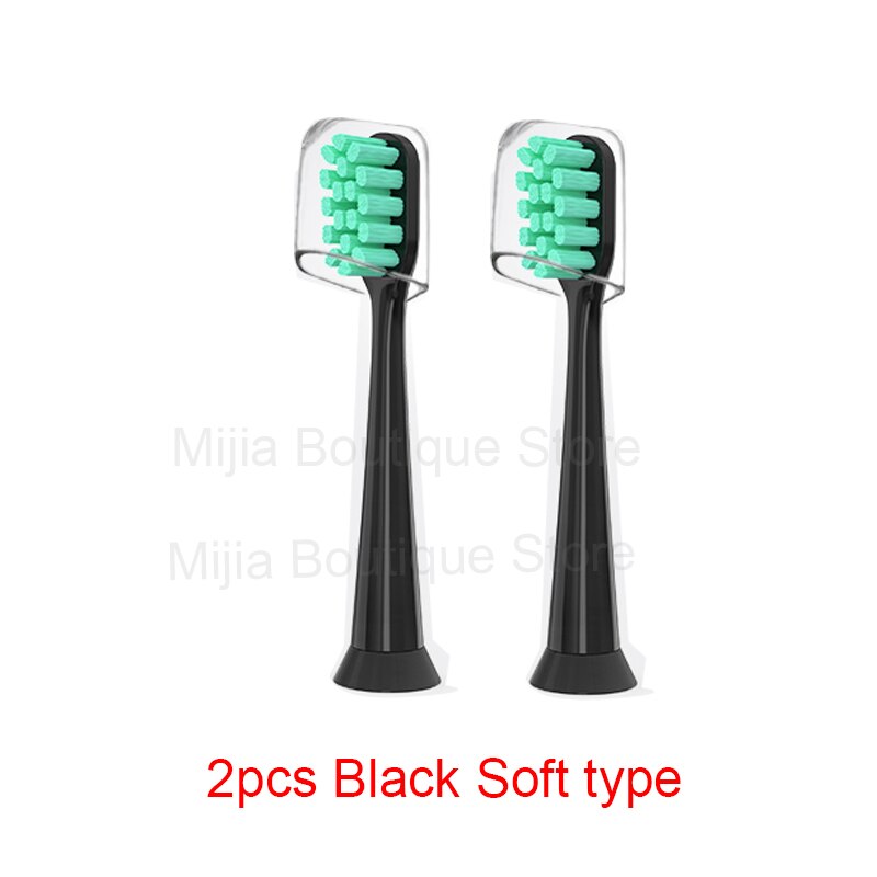 Dla Xiaomi Mijia T300 / 500 / SOOCAS elektryczna główka szczoteczki do zębów uniwersalne końcówki do szczoteczki do wybielania 3D: 2pcs Black Soft type