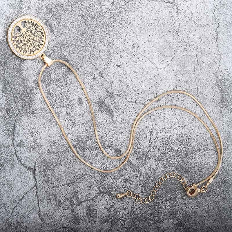 Mode Charme Boom van Het Leven Crystal Ronde Hanger Ketting Goud Zilver Kleur Bijoux Collier Elegante Vrouwen Sieraden