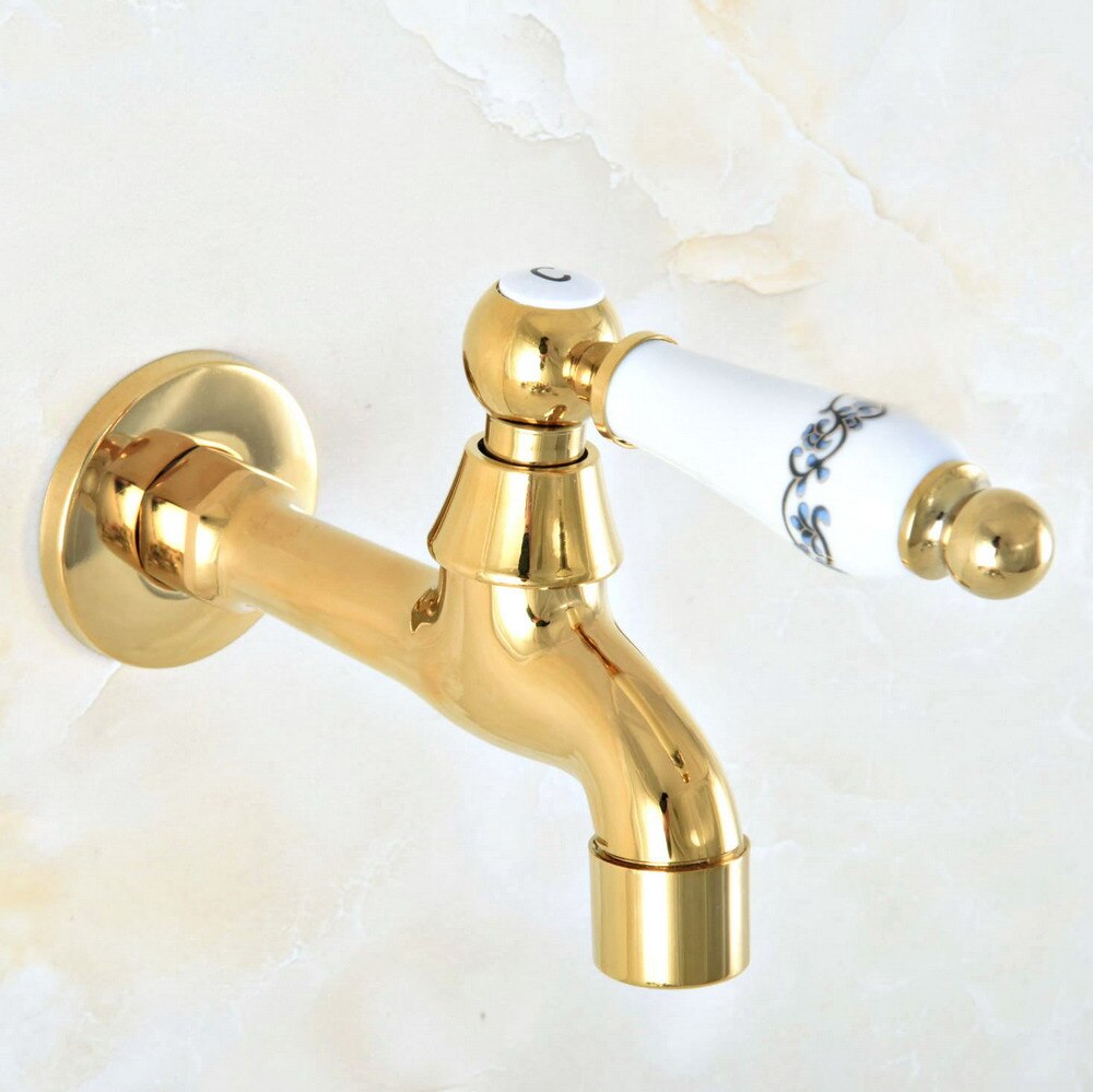 Polished Gold Brass Outdoor Faucet Garden Water Tap / Mop Pool Faucet / Laundry Sink Cold Water Tap Bidcock Faucet Bav152