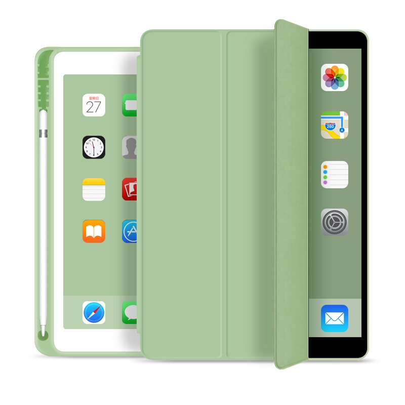 Fodral för ipad 7th generation smart skal med pennhållare för ipad 7 slim hopfällbart ställ silikonfodral för ipad 10.2 funda: Matcha