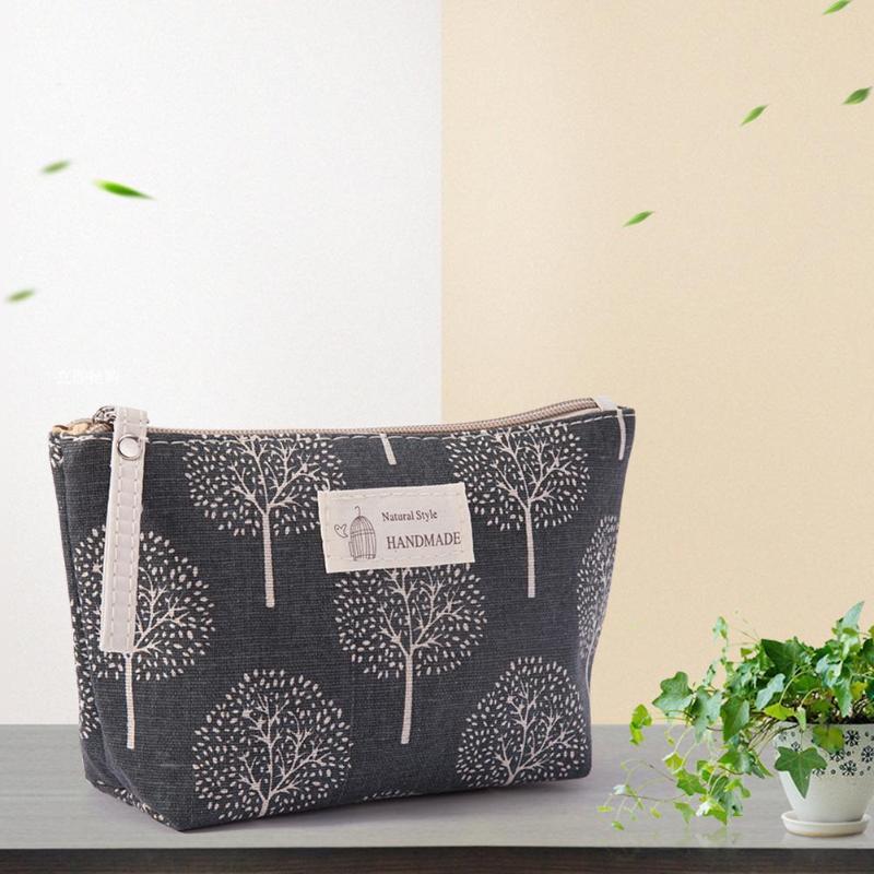Neceser de maquillaje para mujer, kit de viaje a cuadros, bolsa para cosméticos de lienzo con cremallera impresa, bolso de teléfono, organizador, conjunto de maquillaje de belleza