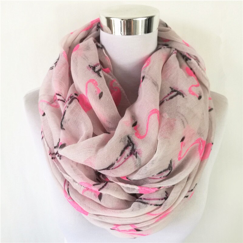 Bufanda de flamencos infinity para mujer, pañuelos circulares pequeños de animales de , bufanda de lazo gris Beige, bufanda de anillo de pájaro para mujer: Circle scarf White