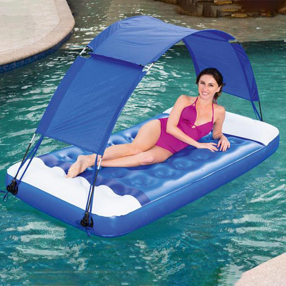 Pool Float Inflatable Water Lounge Abrasion Resistant Swim Float With Removable Canopy For Outdoor Pool Party Water Fun