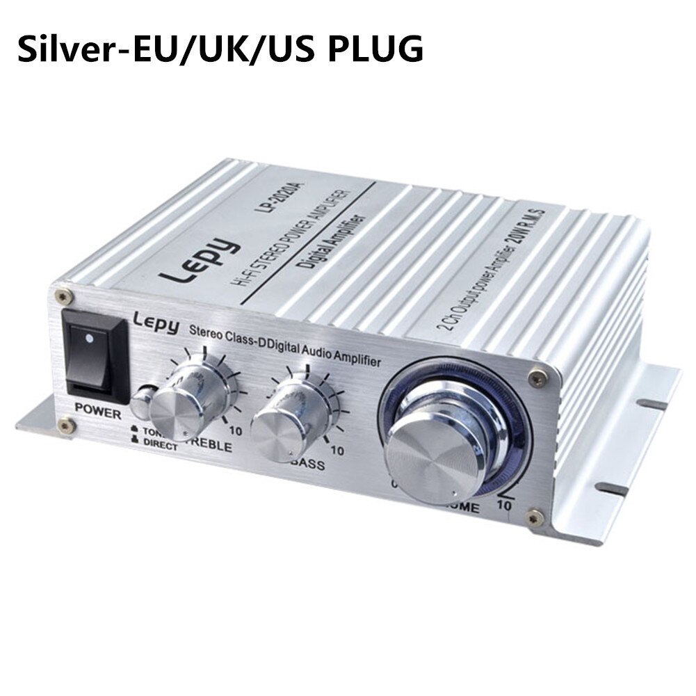 Auto Versterker Digitale Hoogwaardige Kleine eindversterker ONS Standaard Voeding 3A EU/US/UK plug Zwart, zilver LP-2020A