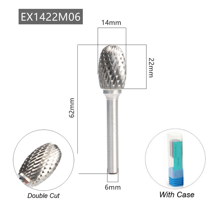 Oval Shape E 6mm 1/4 Shank Mould Carving Tools Tungsten Carbide Rotary File Burr Milling Cutter CNC Engraving for Metal Steel: Double Cutter 6x14mm
