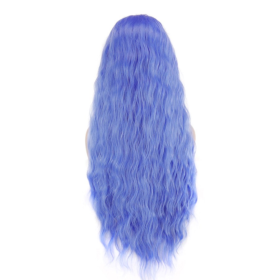 Blue Blonde Long Wave Synthetic Front Lace Wig for Woman 26in Free Part Natural Hairline Wigs for Cos Party Daily Wear