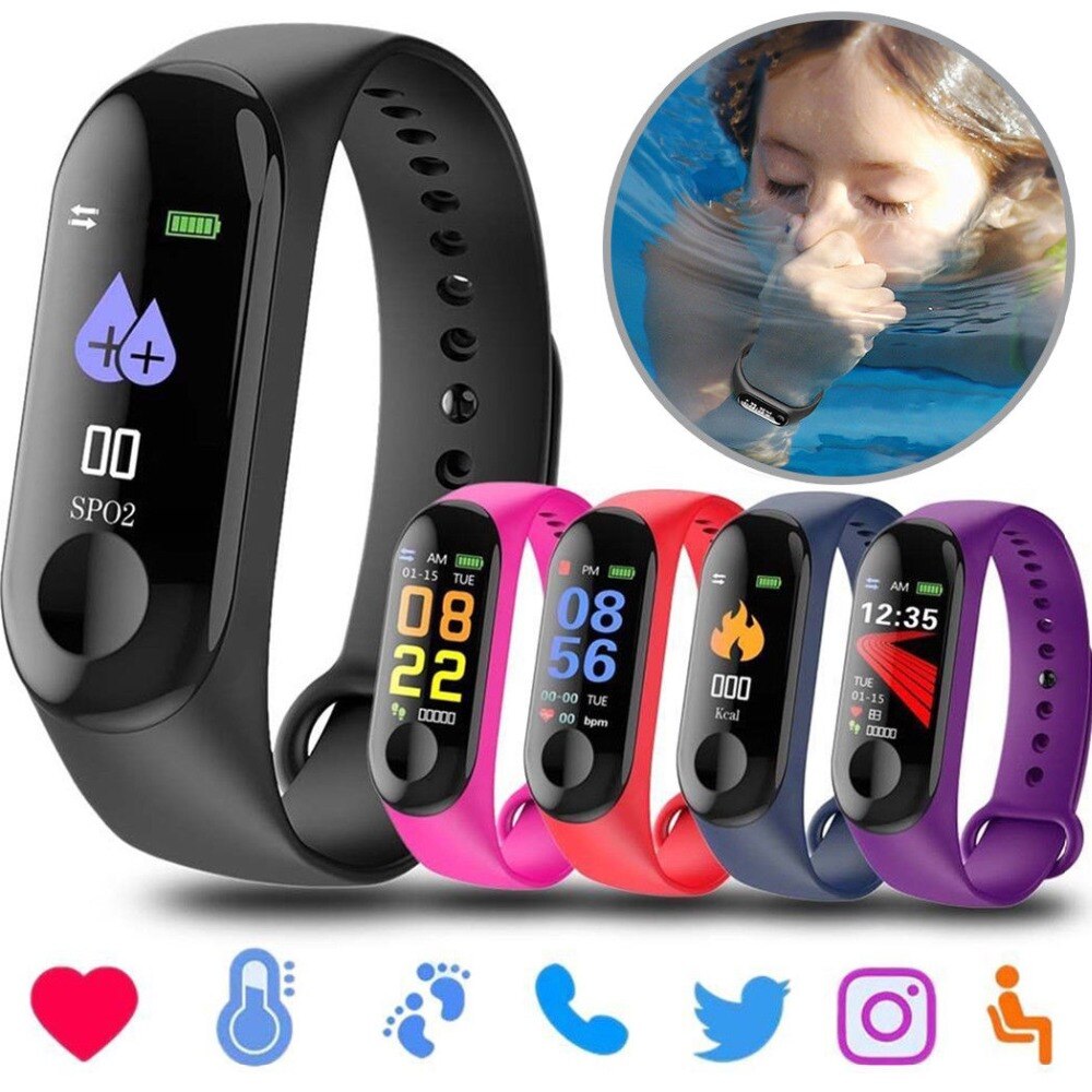 Reloj inteligente M3 para hombre y mujer, reloj deportivo con control de la frecuencia cardíaca y de la presión sanguínea, alarma y recordatorio de llamadas