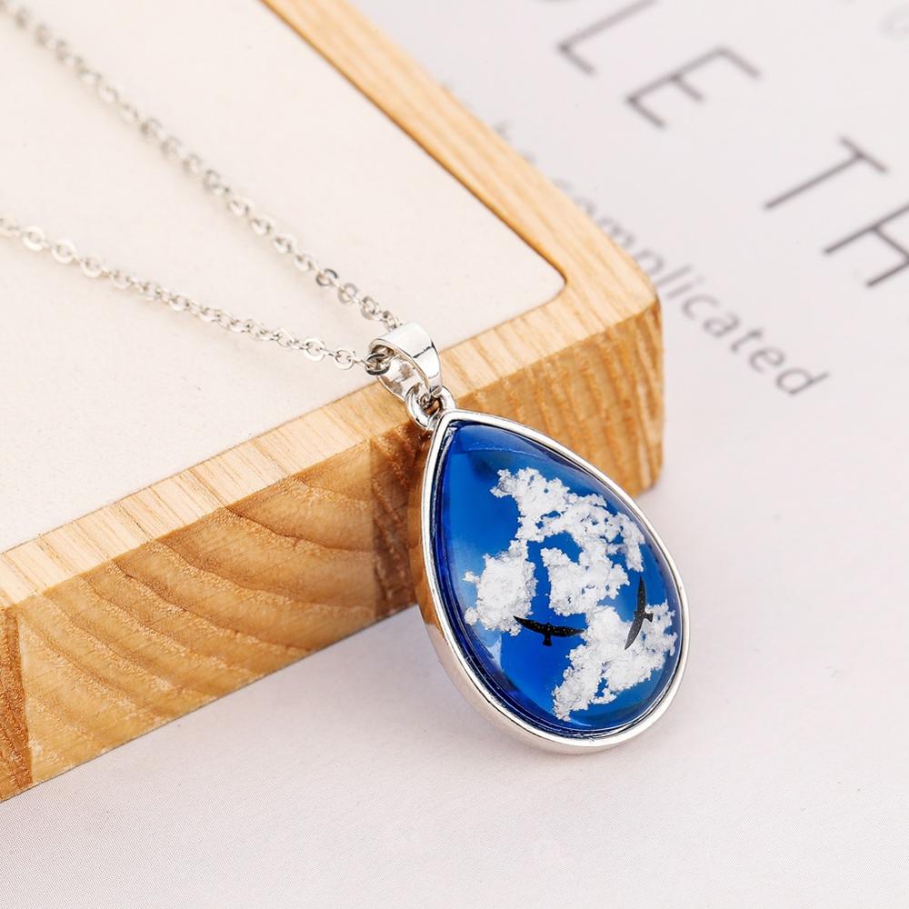 Bohemia Style Blue Sky White Clouds Eagle Pattern Clear Resin Women Pendant Necklace Water Shaped Lovers Necklace Jewelry: style 5