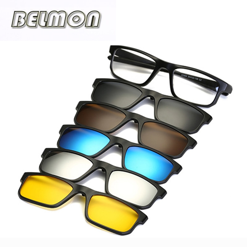 Montura de gafas ópticas para hombre y mujer, gafas de sol magnéticas polarizadas con 5 enganches para miopía, lentes masculinos RS219