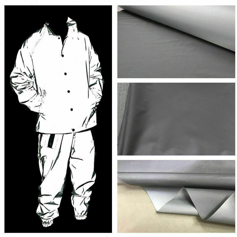 0.3m/0.5m/1m X 1m Luminous Silver Gray/Black/White Fabric Reflective Cloth Night Riding Sewing Material Safety Patch Cloth