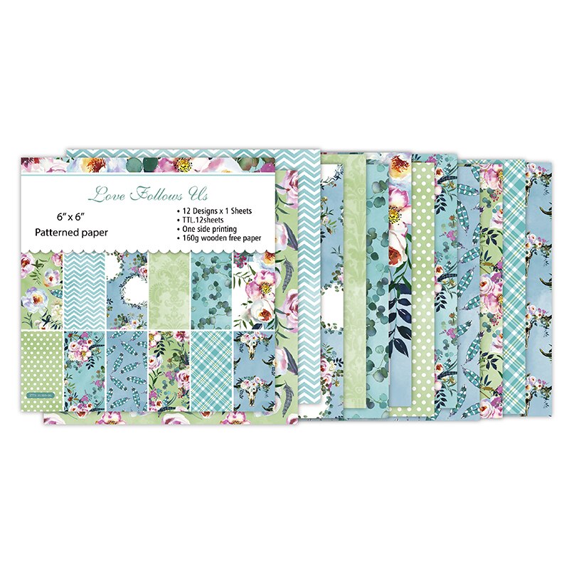 12pc love flower patterned paper Scrapbooking paper pack handmade craft paper craft Background pad