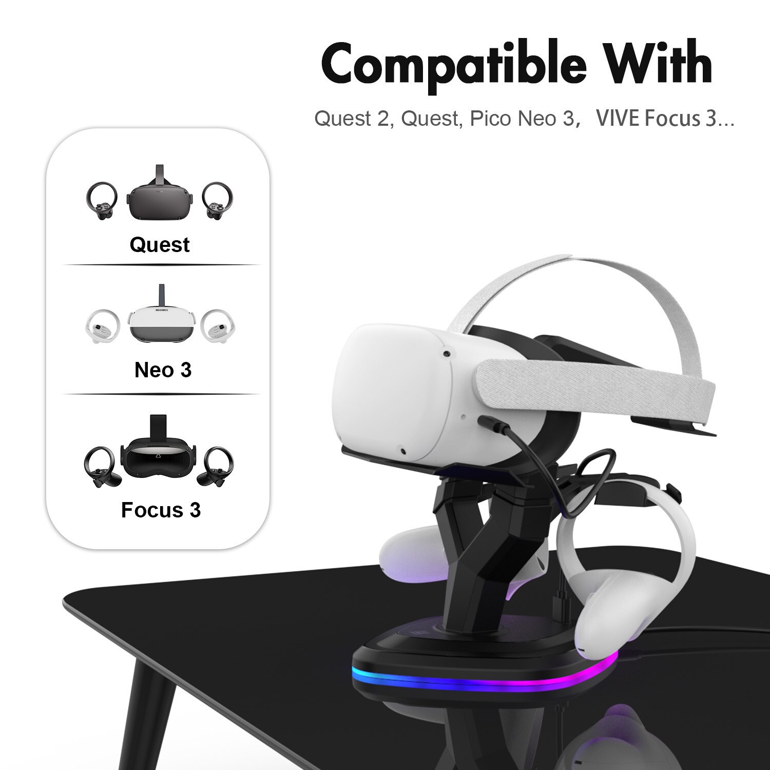 Voor Oculus Quest 2 Display Stand Vr Headset Opladen Dock Rgb Licht Opladen Base Voor Oculus Quest 2 Oculus Rift S Accessoires