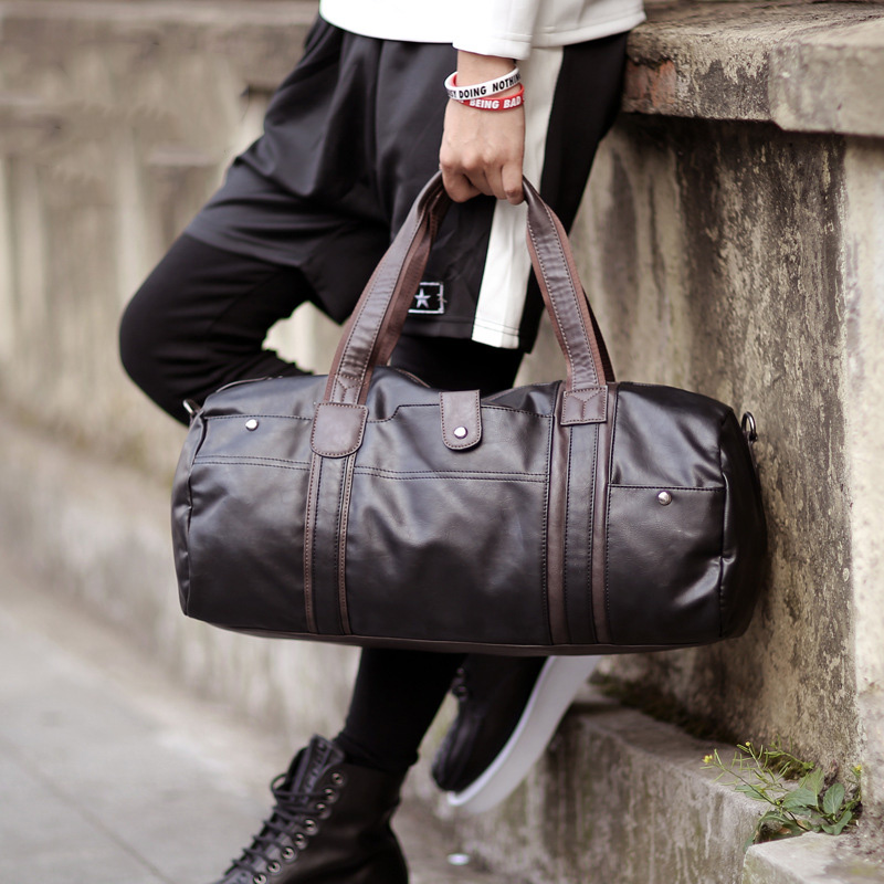 Sac de Sport cylindrique en cuir Pu souple pour hommes, sac de Sport, de Yoga, de voyage, à bandoulière, noir, marron