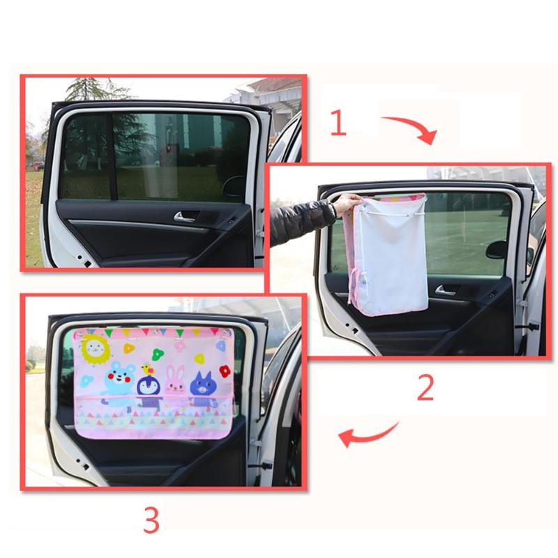 Cartoon patroon auto auto achter zijruit zonnescherm gordijn kind kinderen zonnebrandcrème hoes uv-bescherming met opbergnet