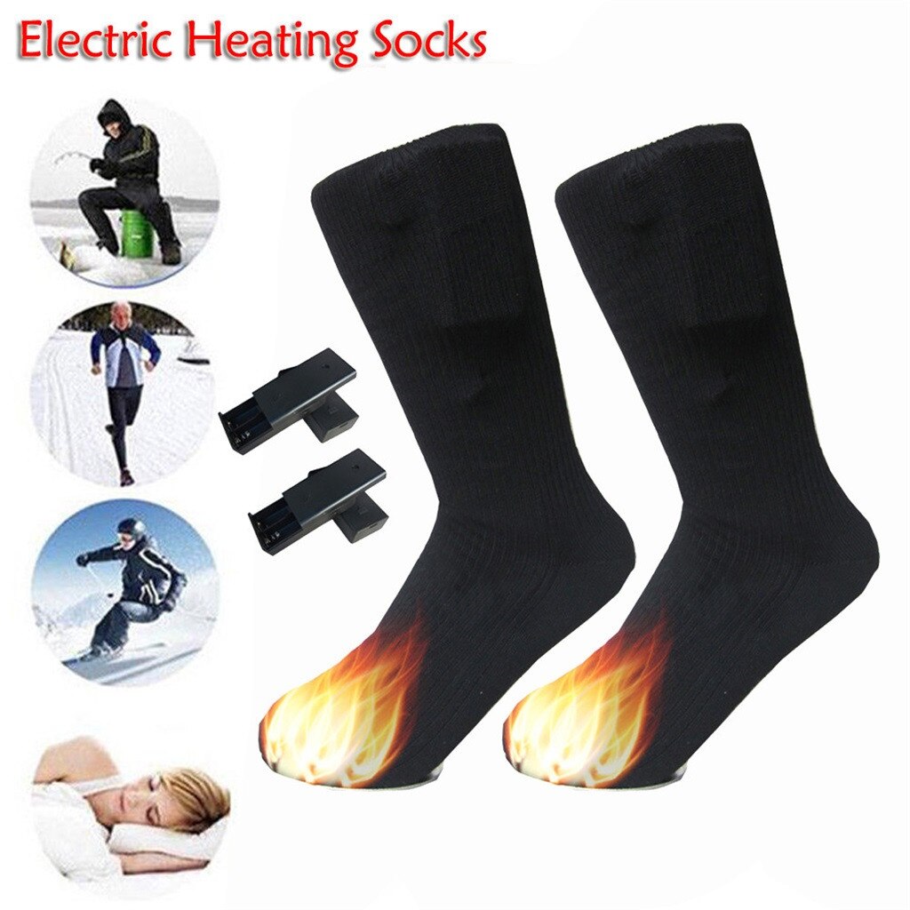 2PCS Cotton Thick Cushion Knee High Ski Heated Socks Sports Skiing Socks Winter Foot Warmer Electric Heating #FP