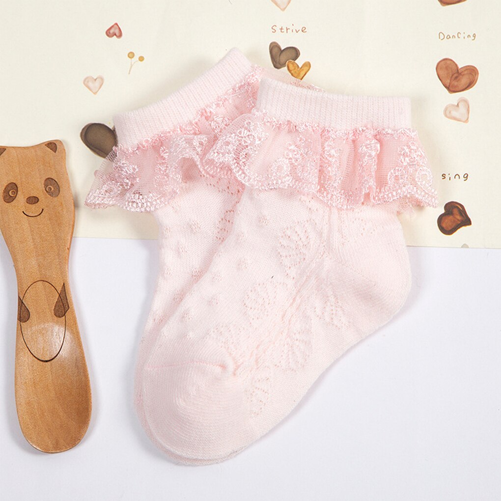 Schattige prinsessen babymeisjessokken katoenen ruches enkelhoge baby calcetines roze/wit voor 0-2 jaar 1 paar babysokken meisjes: Roze / 12m