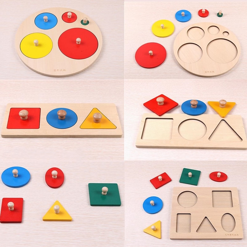 Forme in legno Geometriche Ordinamento Matematica Montessori Di Puzzle Colorato di Apprendimento In Età Prescolare Gioco Educativo Giocattoli Del Bambino del bambino