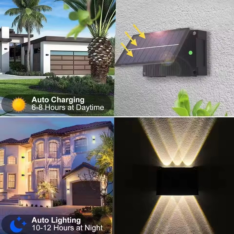 Solar wandlamp  ip65 waterdichte led buitenlamp op zonne-energie met warm licht voor achtertuin, garage, tuin, hek en decoratieve verlichting