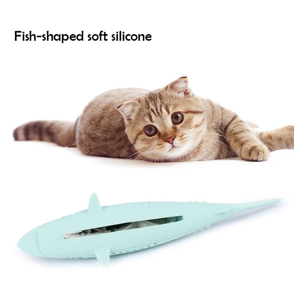 Silicone Mint Fish Cat Toy Cat Toothbrush Soft Pet Kitten Chew Toy Teeth Brush Molar Stick Dog Cat Cleaning Supplies