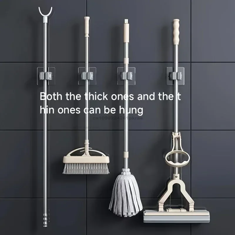 Self-adhesive Mop Holder Broom Stand Wall Mounted Mop Support Sweeping Brush Hook Storage Organizer Bathroom Kitchen Accessories