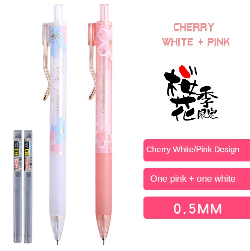 M&amp;G Cherry Pink Mechanical Pencil 0.5mm Lead Automatic Pencils Student Drawing for school office supplies: 4003 1white 1 pink