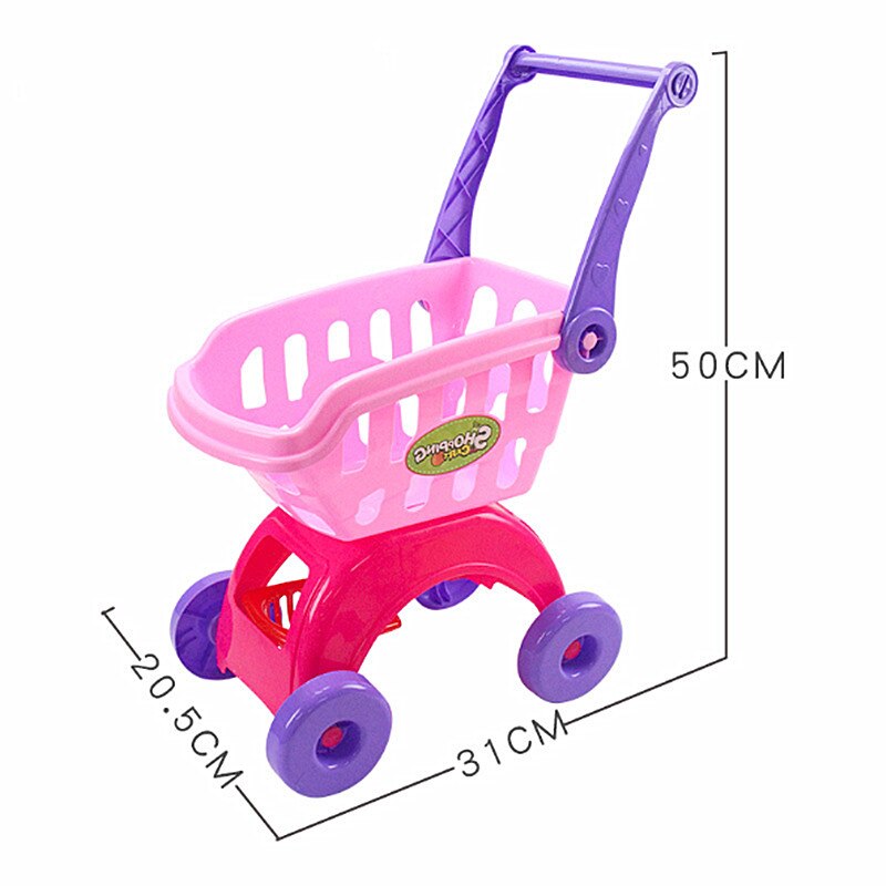 25Pcs Kids Shopping Cart Toy Supermarket Trolley Groceries Cart Play House Kitchen Toy Set Simulation Fruit and Vegetable Toys