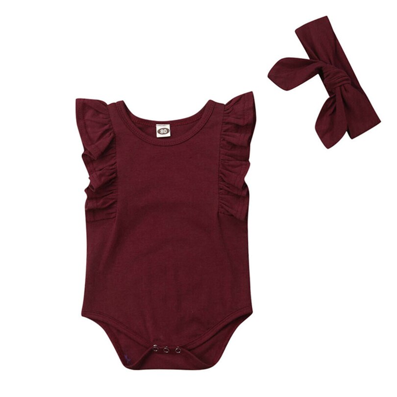 Infant Baby Mädchen Ärmellose Einfarbig Rüschen Body Body Neugeborenen Sommer Casual Kleidung + Stirnband Outfits 6-24 Monat a20