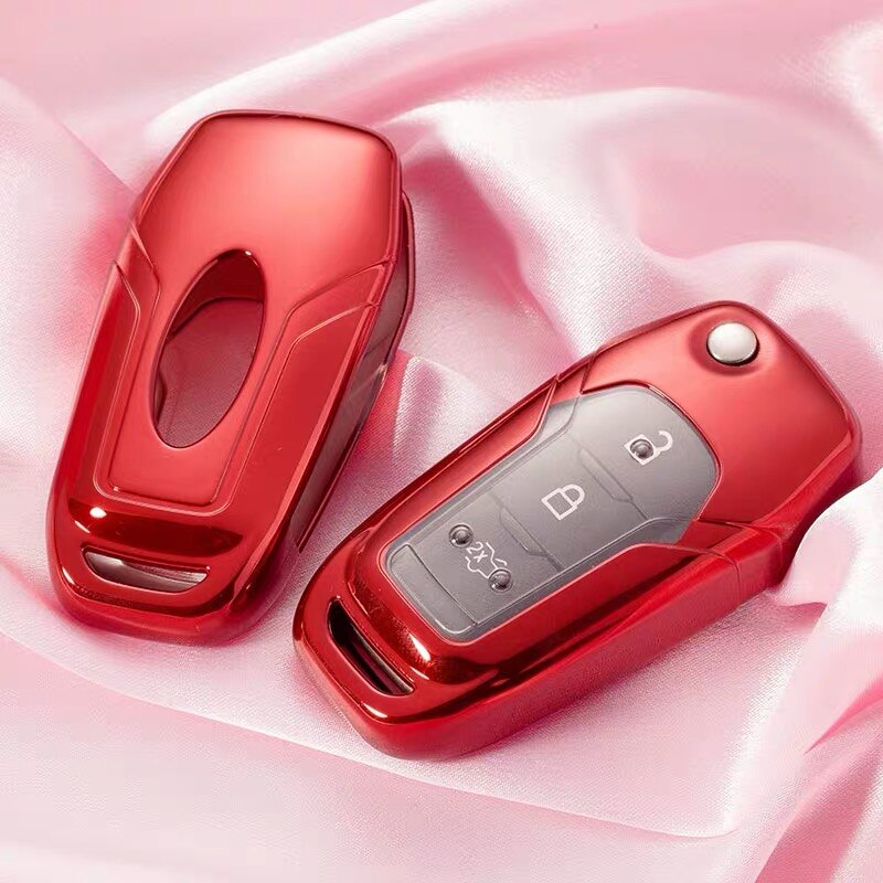 TPU Key Fob Cover Case For Ford F150 Kuga FOCUS 3 Mondeo Everest Fiesta Mustang Fecosport Edge Fusion 3-Buttons Flip Remote Key: B-style-red
