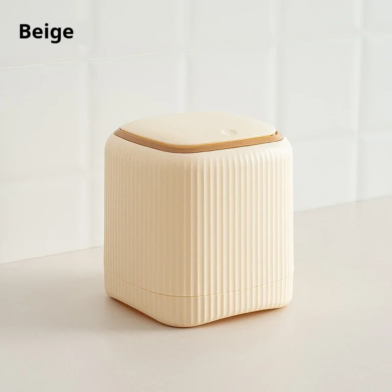 Mini prullenbak met deksel voor op het bureau, dubbele prullenbak voor buiten, opbergdoos voor slaapkamer, kantoor of bureau, gemaakt van duurzaam plastic, huishoudelijke artikelen: Koper