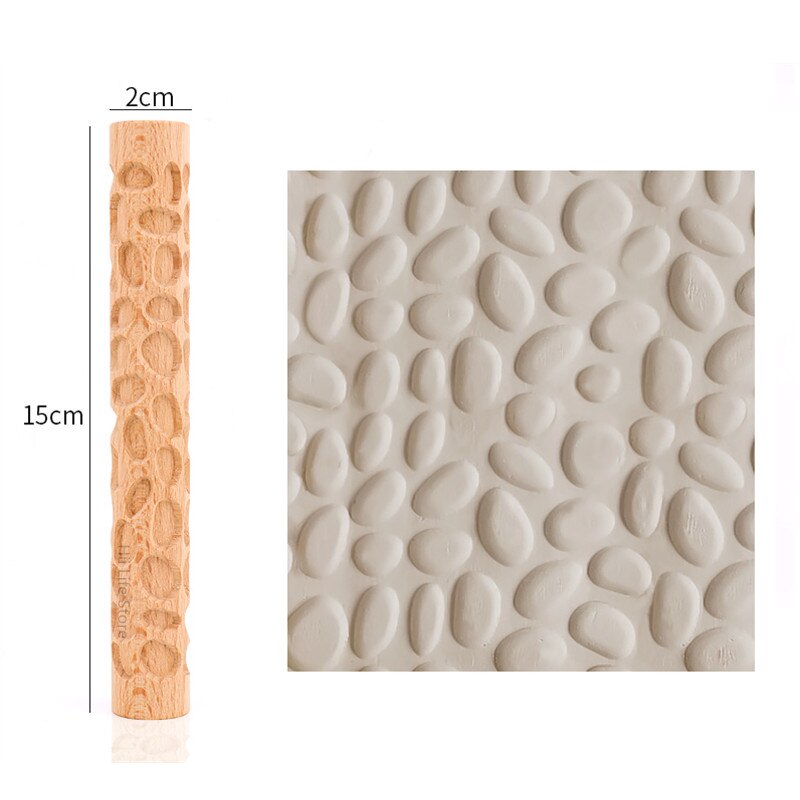 Rodillo de textura de madera para cerámica, herramienta de modelado con relieve de árbol, piedra, patrón de flores, rodillo de barro, escultura de cerámica artesanal: cobblestone