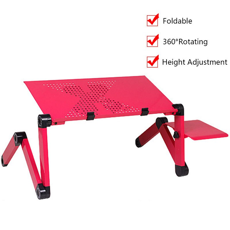 Verstelbare ergonomische draagbare tv-bedtafel, laptoptafel, laptopstandaard, laptoptafel, bureaustandaard met muismat: Rood