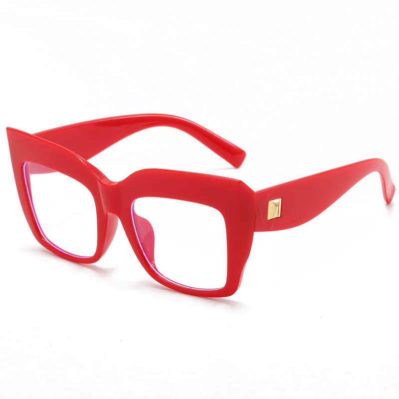 Monturas de gafas cuadradas de gran tamaño para mujer, gafas de azul antiluz azul, lentes ópticos, gafas grandes de de lujo para mujer: Rojo