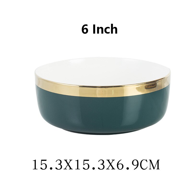 Nordic Stijl Groene Keramische Goud Inlay Diner Plaat Steak Food Lade Servies Rijke Soepkom Fruit Dessert Servies Set: 6 Inch Noodle Bowl