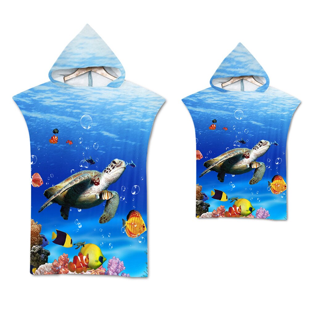 Gedrukt Sea Turtle Microfiber Hoodied Badhanddoeken Zand Gratis Draagbare Strandlaken Zwemmen Beach Surf Poncho Sport Handdoeken: Printed4 / Adult