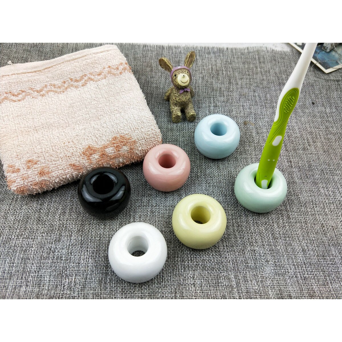 2 pcs Handmade Escova Stand Holder Antiskipping Eco Escova Stand Holder para Bancadas Da Vaidade Do Banheiro (Preto)
