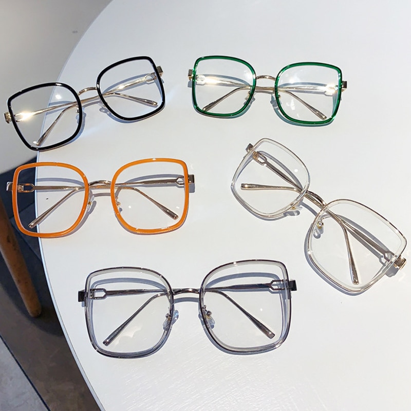 Overdimensionerede legeringer firkantede klare glas til kvinder vintage grøn orange store briller kvindelige gennemsigtige nuancer sort grå