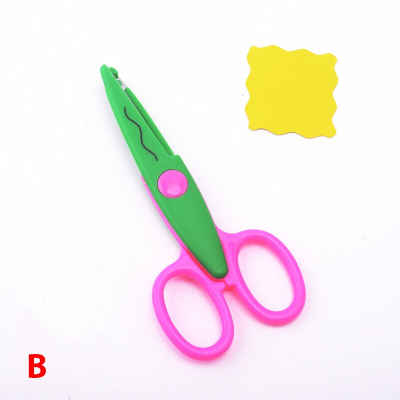 6pc/lot Children Kids Paper Craft Scissors 6 Cutting Patterns Curved Edges DIY Decorative Scissor For Scrapbook Album Photos: B