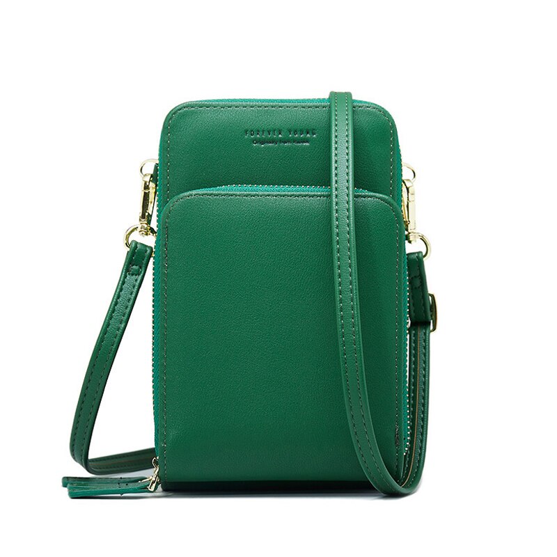 HEIßER 3 Schichten Große Kapazität Telefon Tasche Schulter Tasche Für Frauen Pu Leder Weibliche Kleine Umhängetaschen Damen Messenger Geldbörse: Green