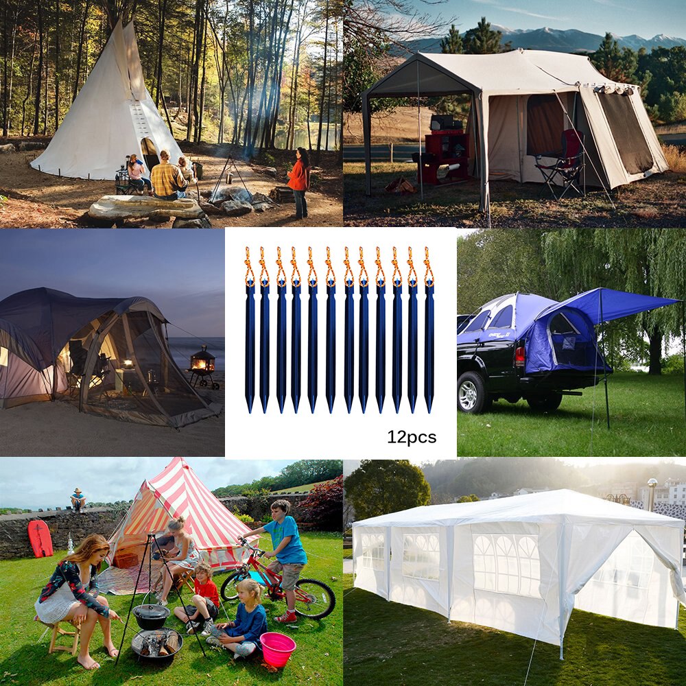 12 STUKS Tent Stakes Lichtgewicht Aluminium Hoge-StrengthTent Peg Nail Stake Wandelen Stakes Tent Schuilplaatsen Gereedschap Camping