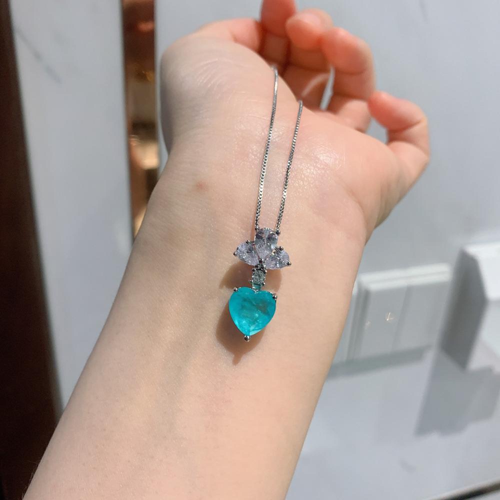 Creato Paraiba cuore Verde Smeraldo Della Pietra Preziosa Dei Monili impostato per Le Donne in Argento 925 della vite prigioniera di colore Orecchini Collane del pendente per I Regali di Nozze