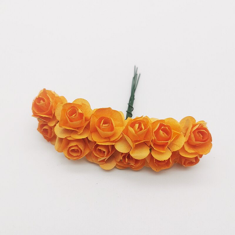 12 stk mini blomsterhode kunstig papir blomster rose brukt til bryllupsfest håndverk dekorasjon 19 farger: Oransje