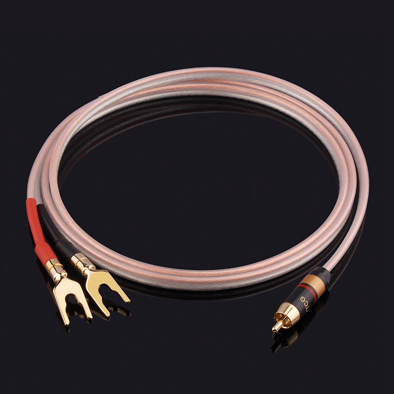 OFC Audio Speaker Cable RCA Lotus Head to Dual Banana Spade Y Plug 2.0 Pin for Subwoofer AMP Soundbox Box 2.1 Premium Aux Cable: WHITE / <=0.5m