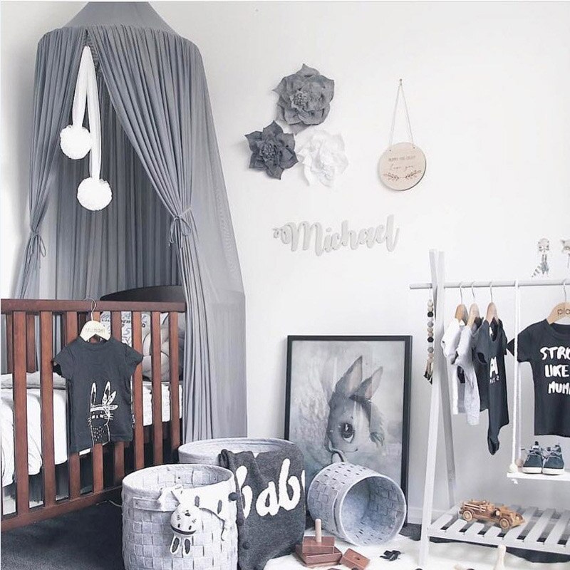 Grey Pink Princess Girls Bed Canopy Crib Curtain Mosquito Net Kids Play Tents Children Play House Castle Baby Room Decoration