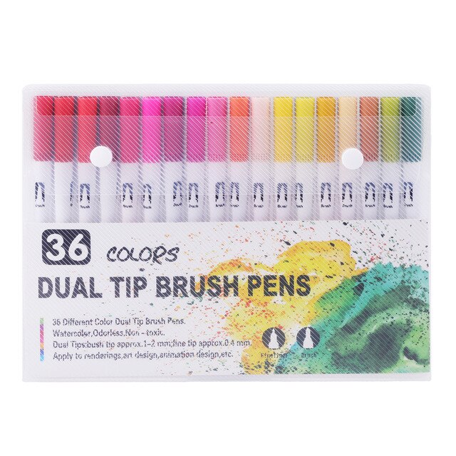 12/18/24/36/48/72/100 stk farver dobbelt tip børste penne tegning maleri akvarel kunst markør farverige penne skoleartikler: 36- hvidfarver
