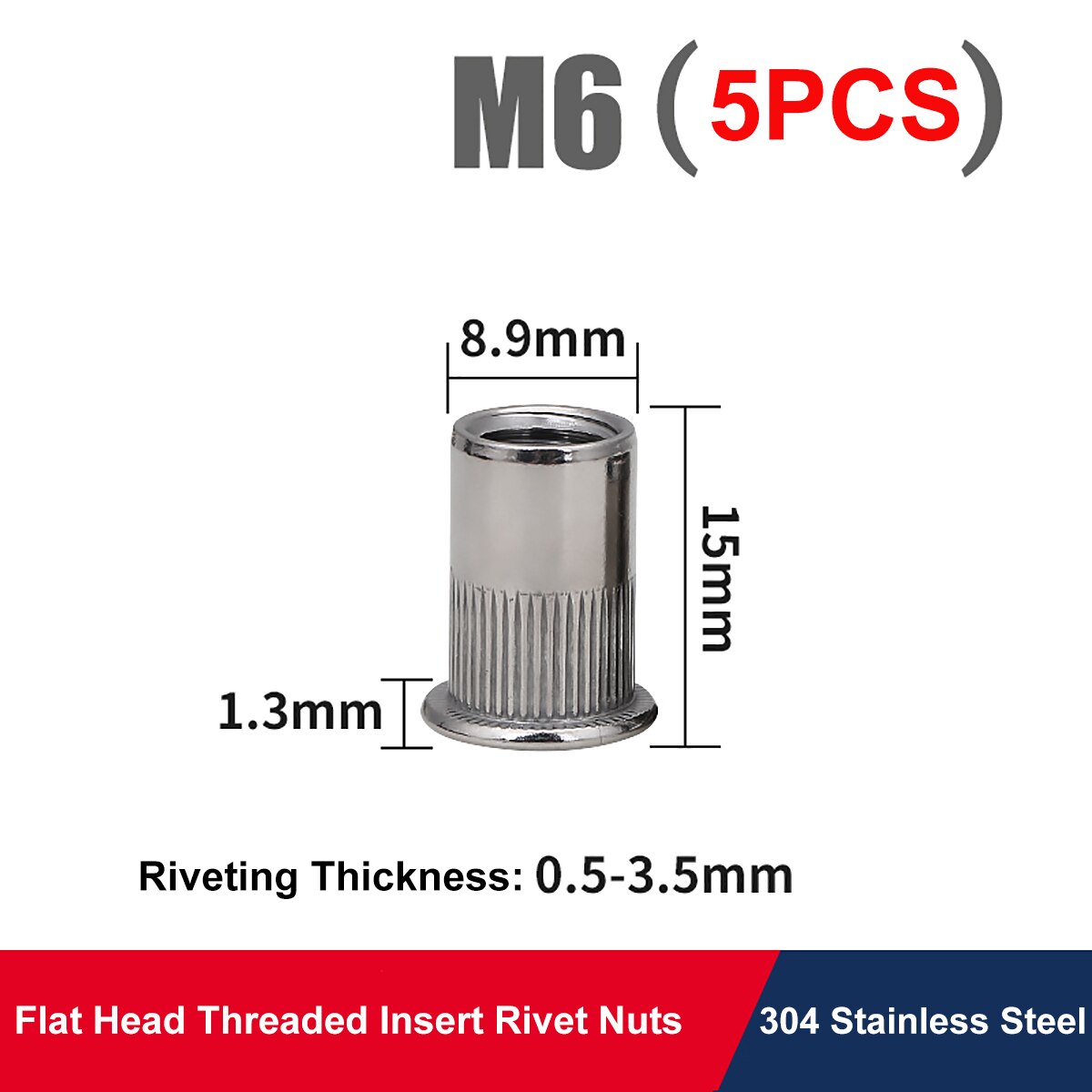 M3 M4 M5 M6 M8 M10 M12 304 Stainless Steel Rivnut Countersunk Head Threaded Rivet Insert Nutsert Cap Rivet Nut: 5pcs M6