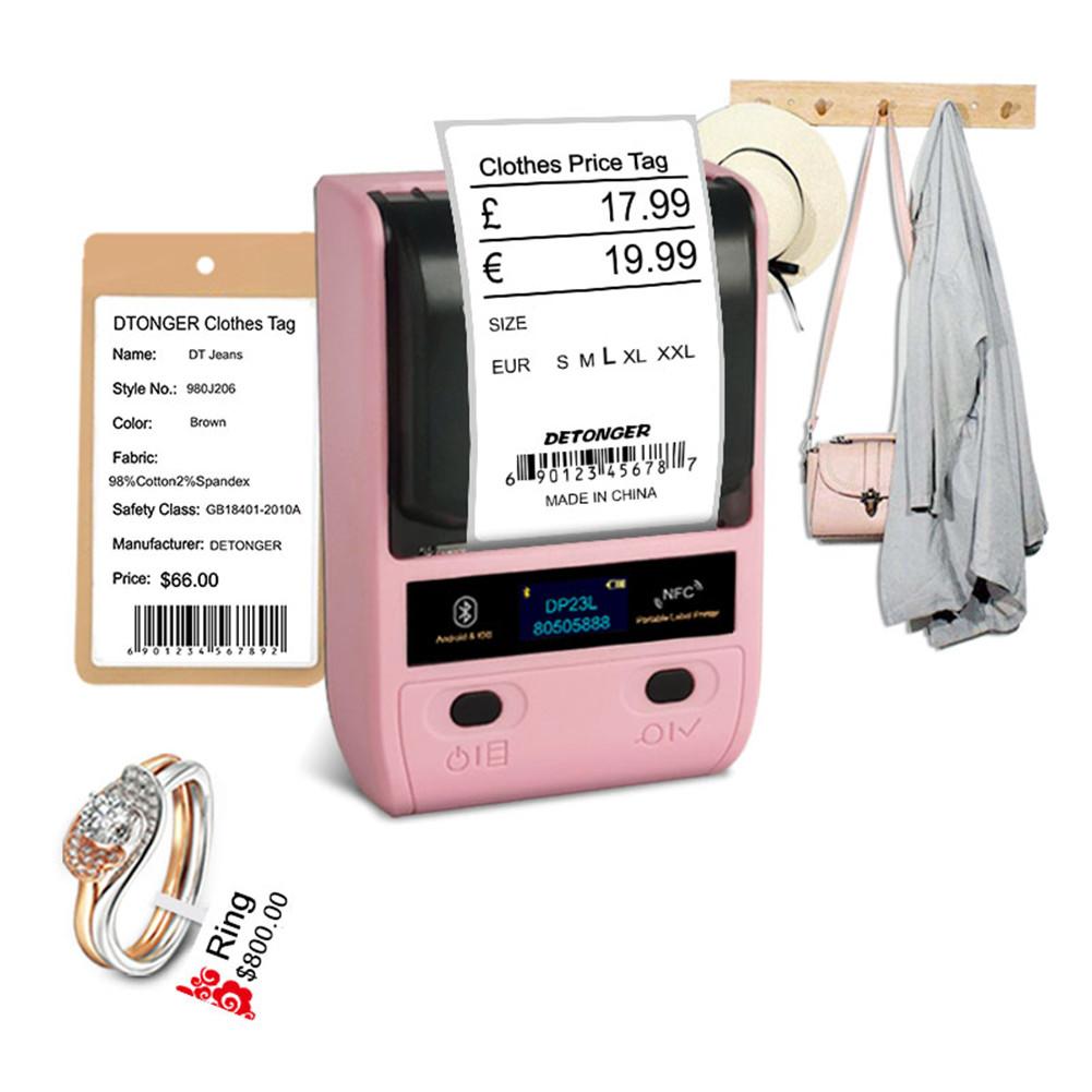 Label Printer OLED display Dp23 Label Printer Handheld Thermal Bluetooth Portable Household Coding Machine 50mm: Pink