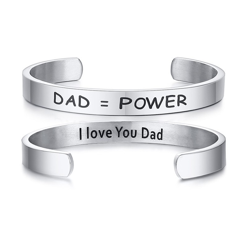 Vader = Power I Love U Papa Manchet Armbanden Armbanden Zilver Kleur Rvs Pulsera Masculina Liefde Cadeaus Voor Vader