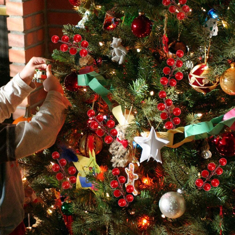 10 stuks kerstverpakkingen in de vorm van imitatiebessentakken (rood)