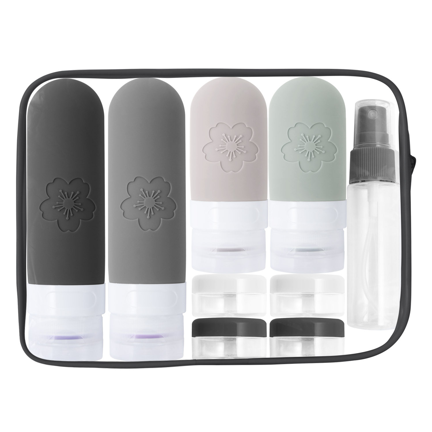 17- pack reseflaskor, tsa-godkända, läckagesäkra, klämbara silikonbehållare för toalettartiklar, balsam, schampo och lotion